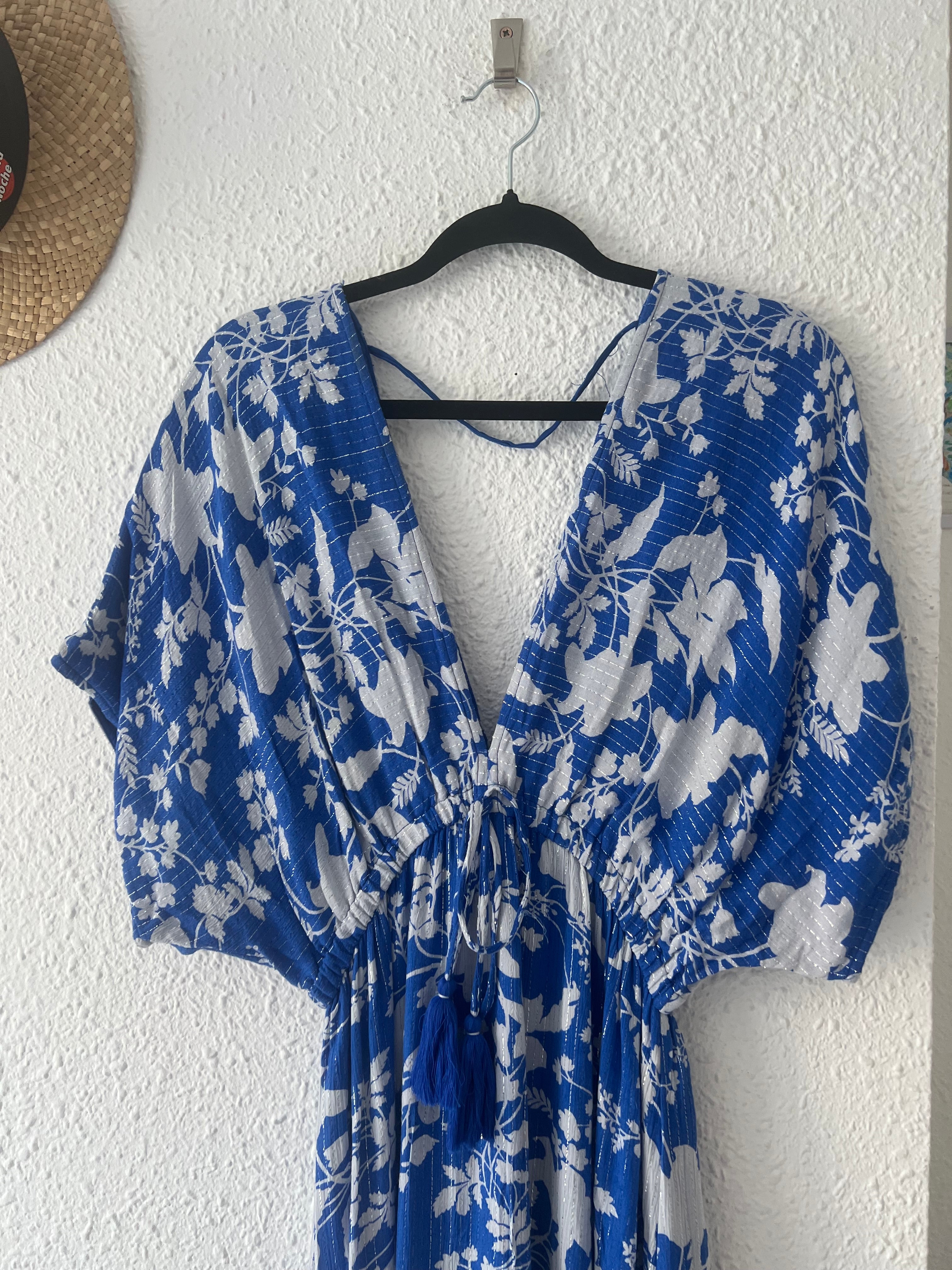 Robe longue fleurie bohème bleue GOA – Taille L
