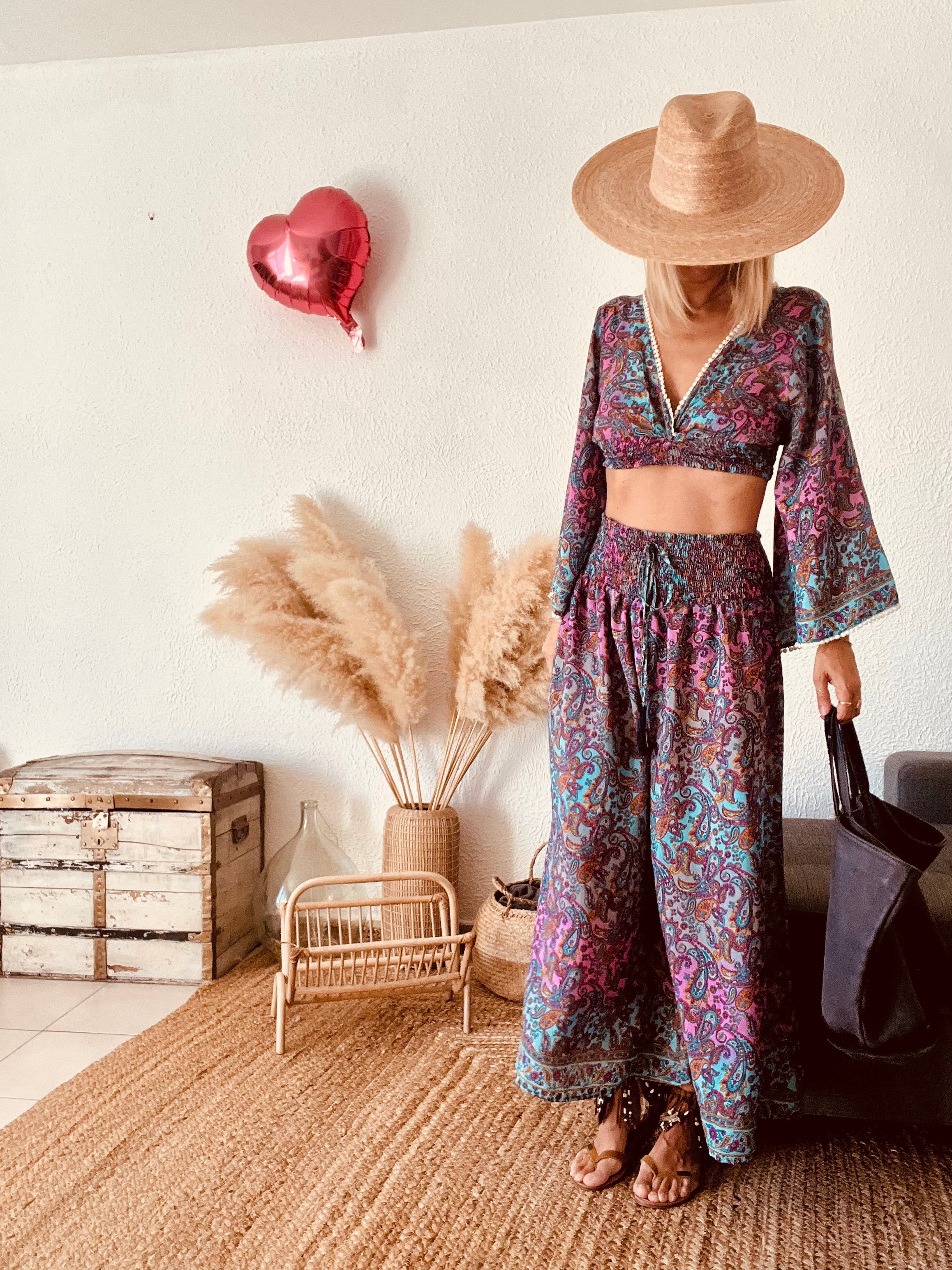 Ensemble Crop Top Pantalon Bohème Paisley Pièce Bohème – Taille M/L