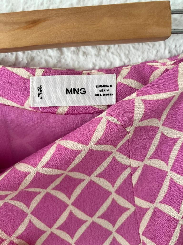Jupe Mango imprimé géométrique rose et écru - taille 38