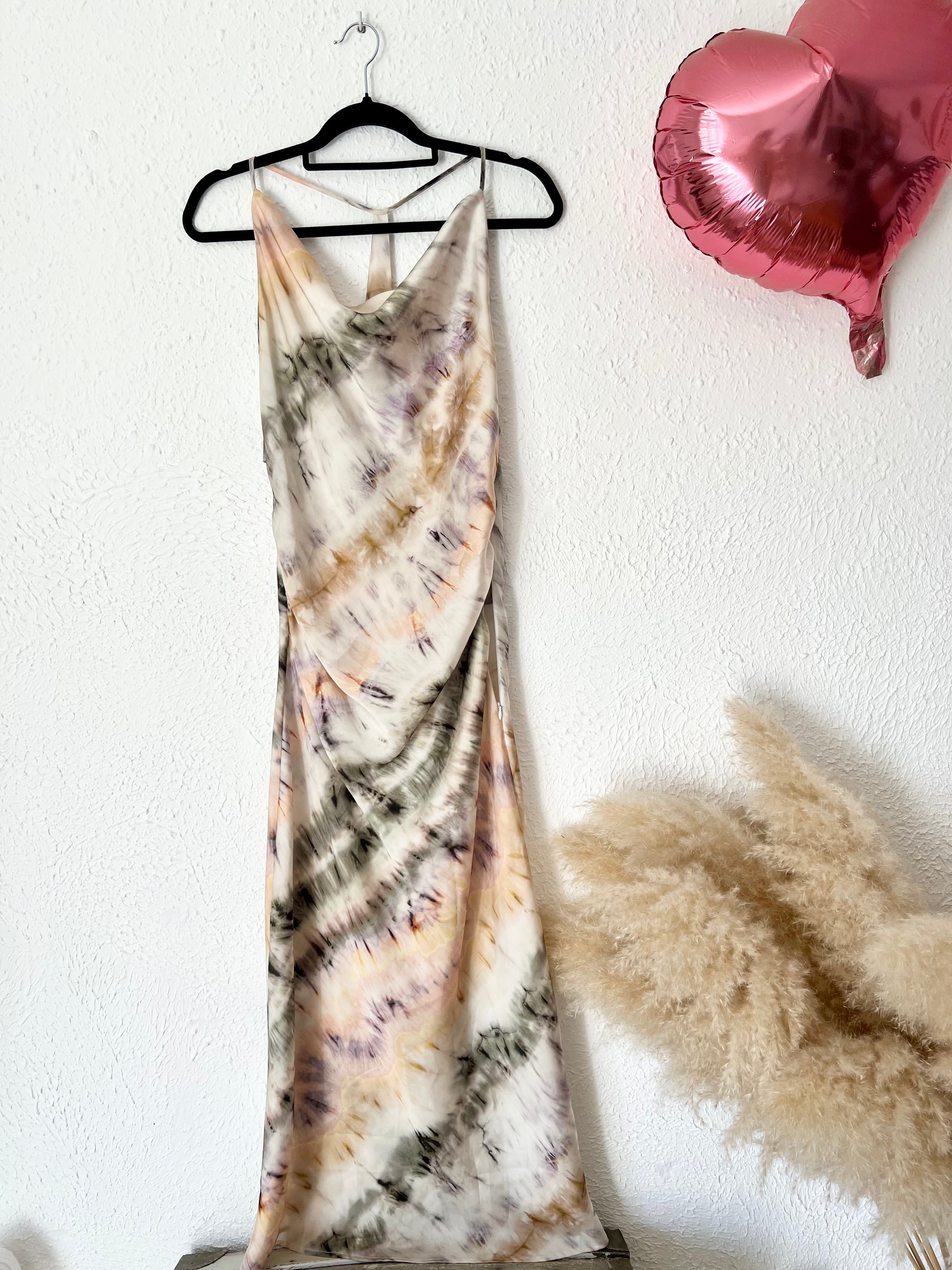 Robe longue dos nu tie-dye beige Zara – Taille M