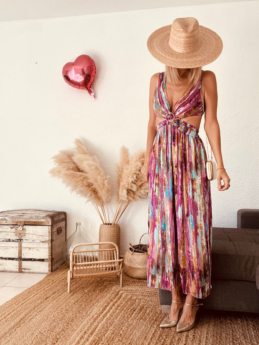 Robe mi-longue découpes bohème multicolore Lilie Rose – Taille M/L