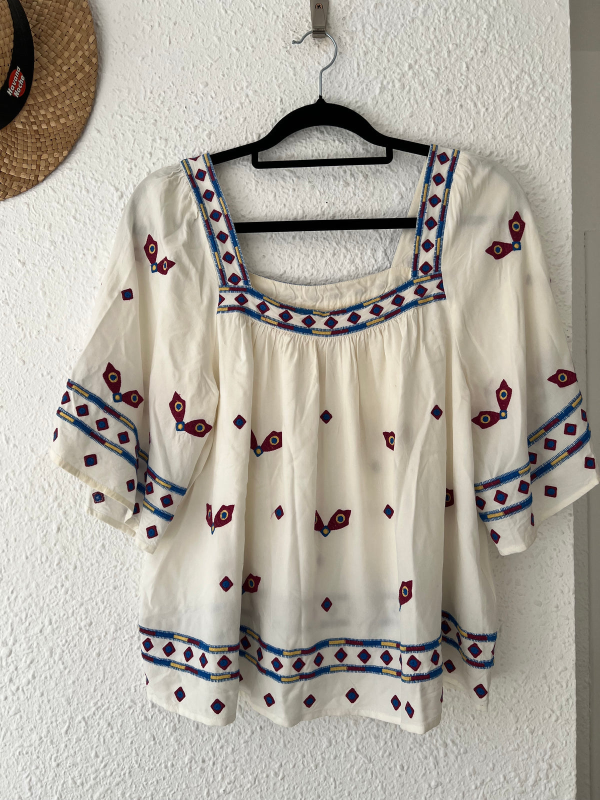 Blouse bohème oiseaux brodée ba&sh écru
