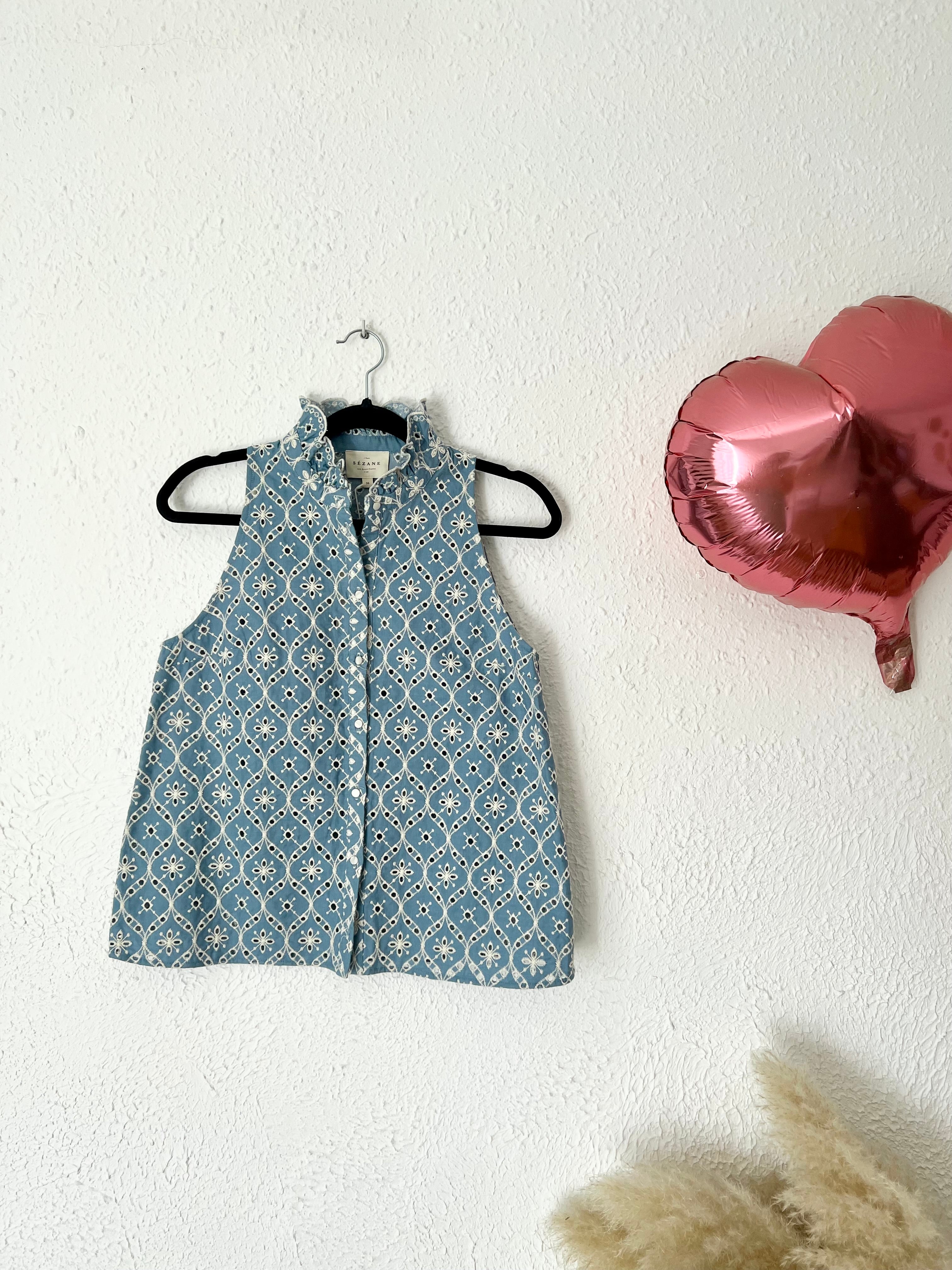 Chemise broderie anglaise sans manches bleue Sézane – Taille 36
