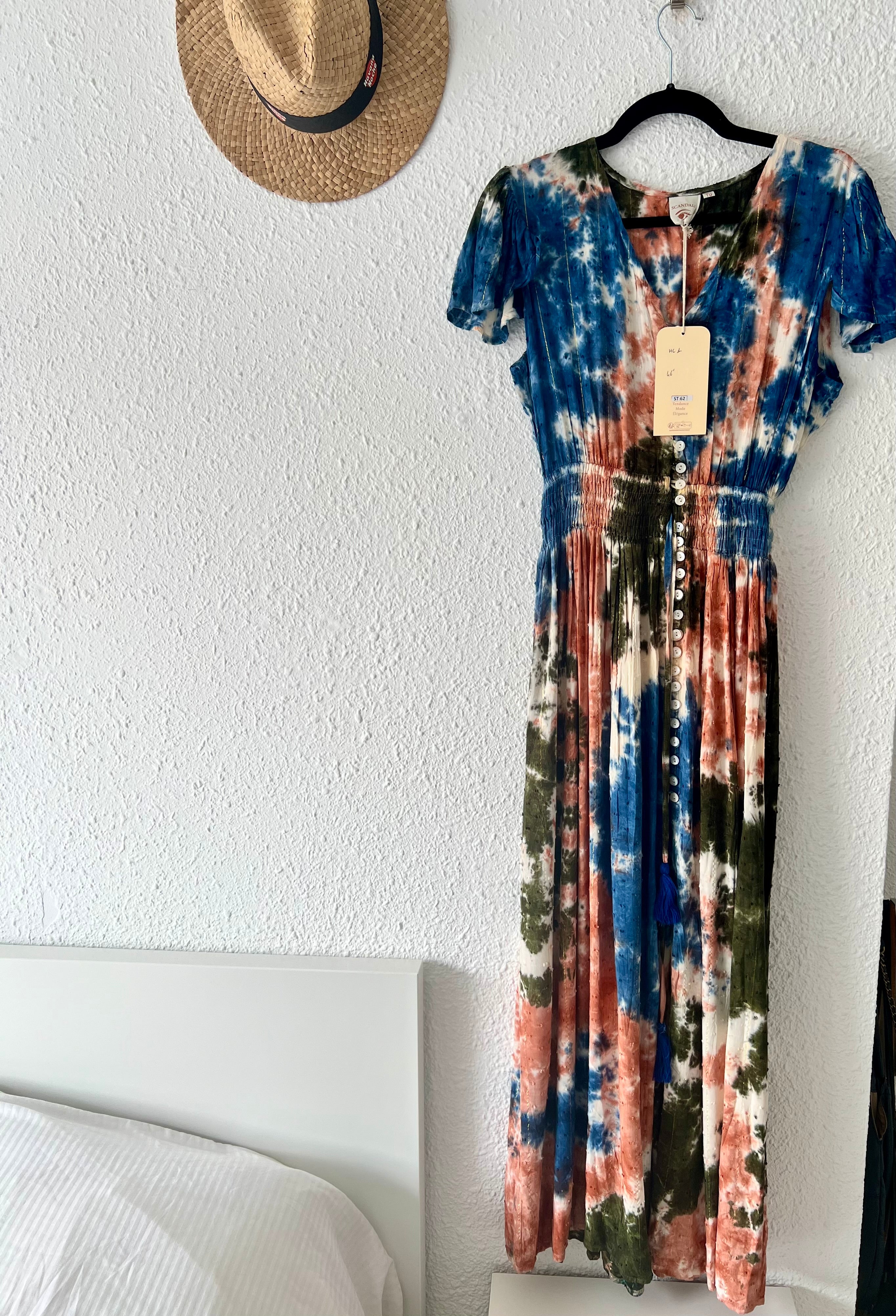 Robe longue tie-dye smockée multicolore Scandal! – Taille unique