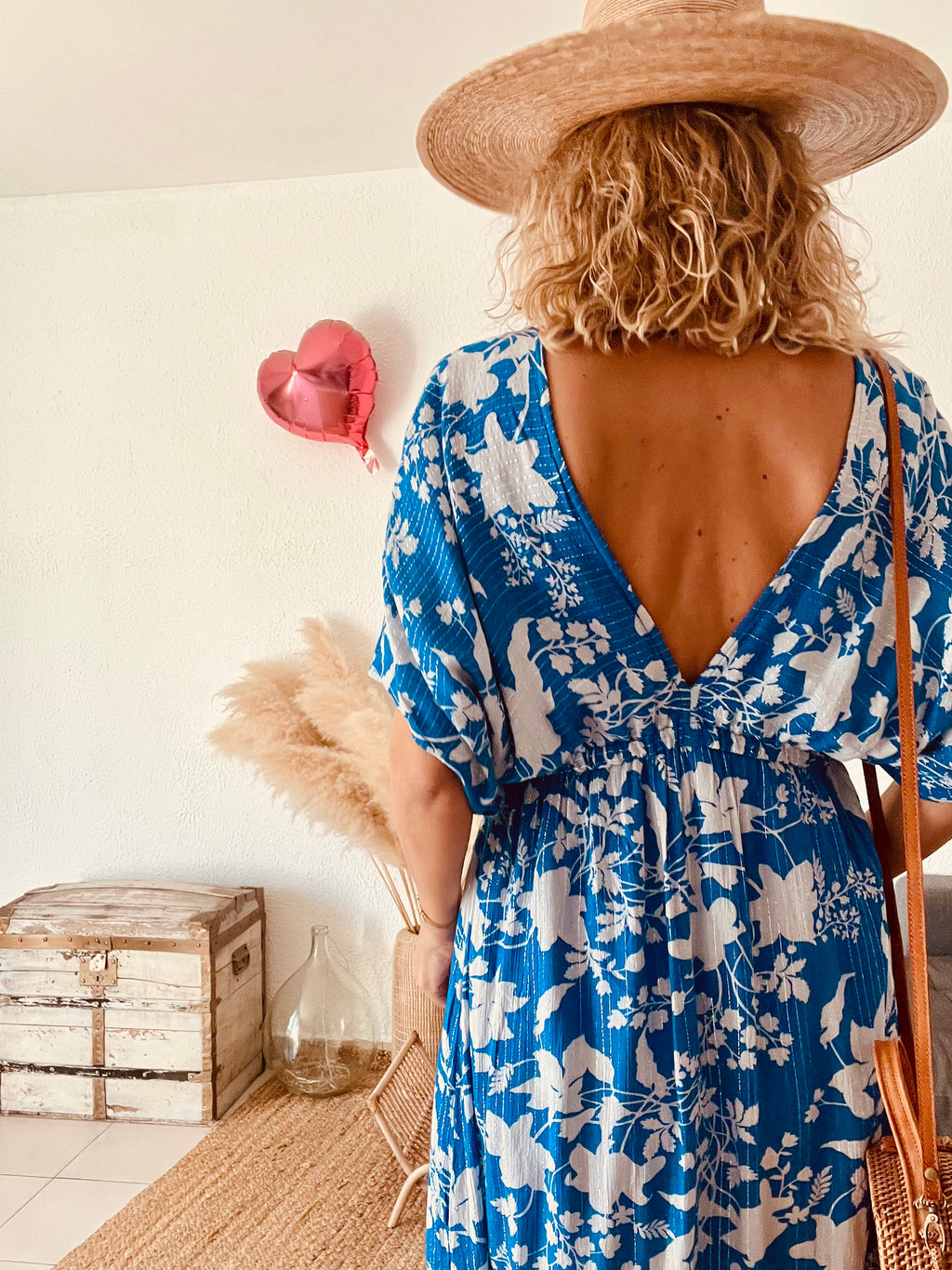 Robe longue fleurie bohème bleue GOA – Taille L