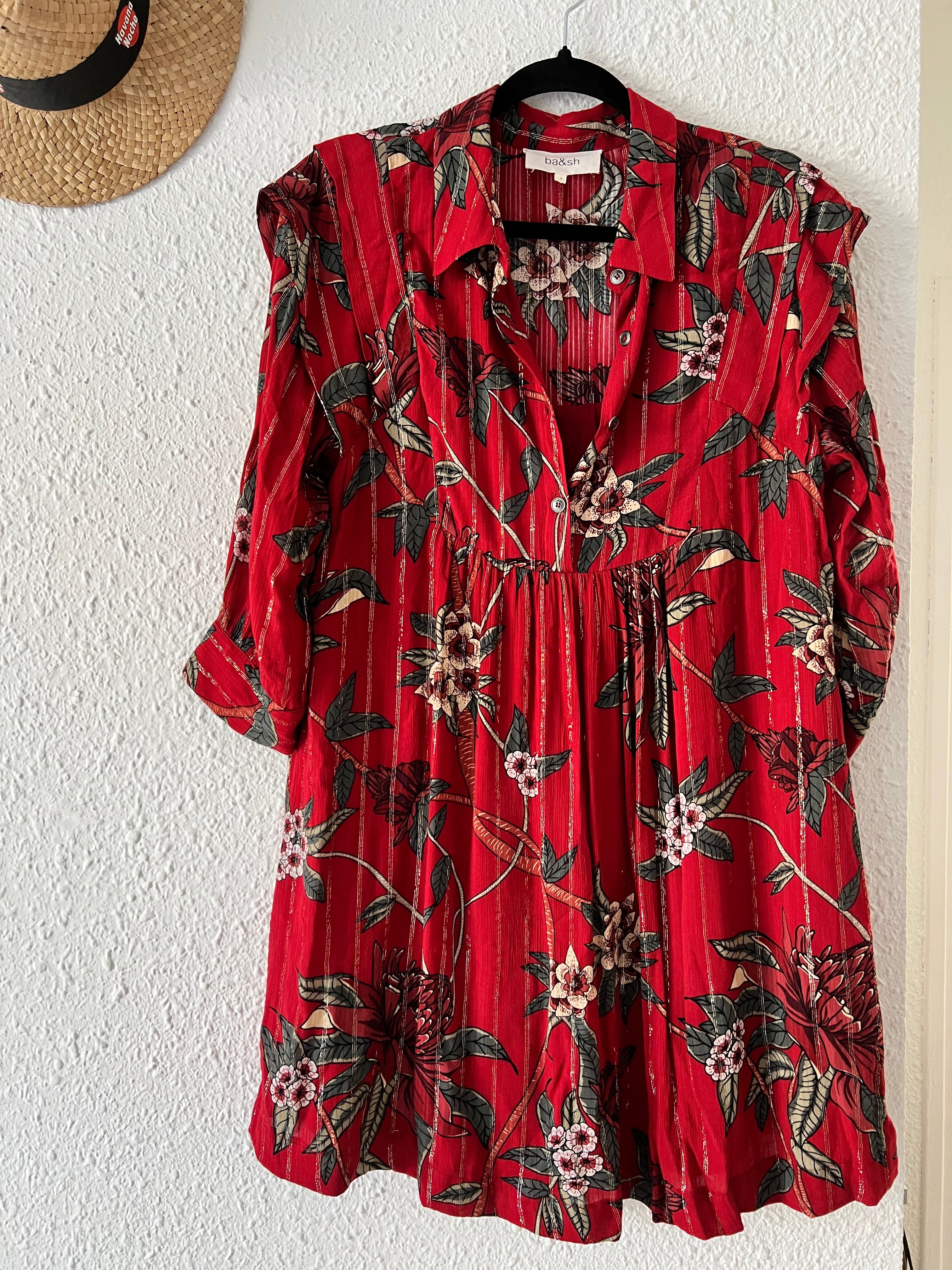 Robe fleurie tropicale rouge ba&sh – Taille 36 (XS)