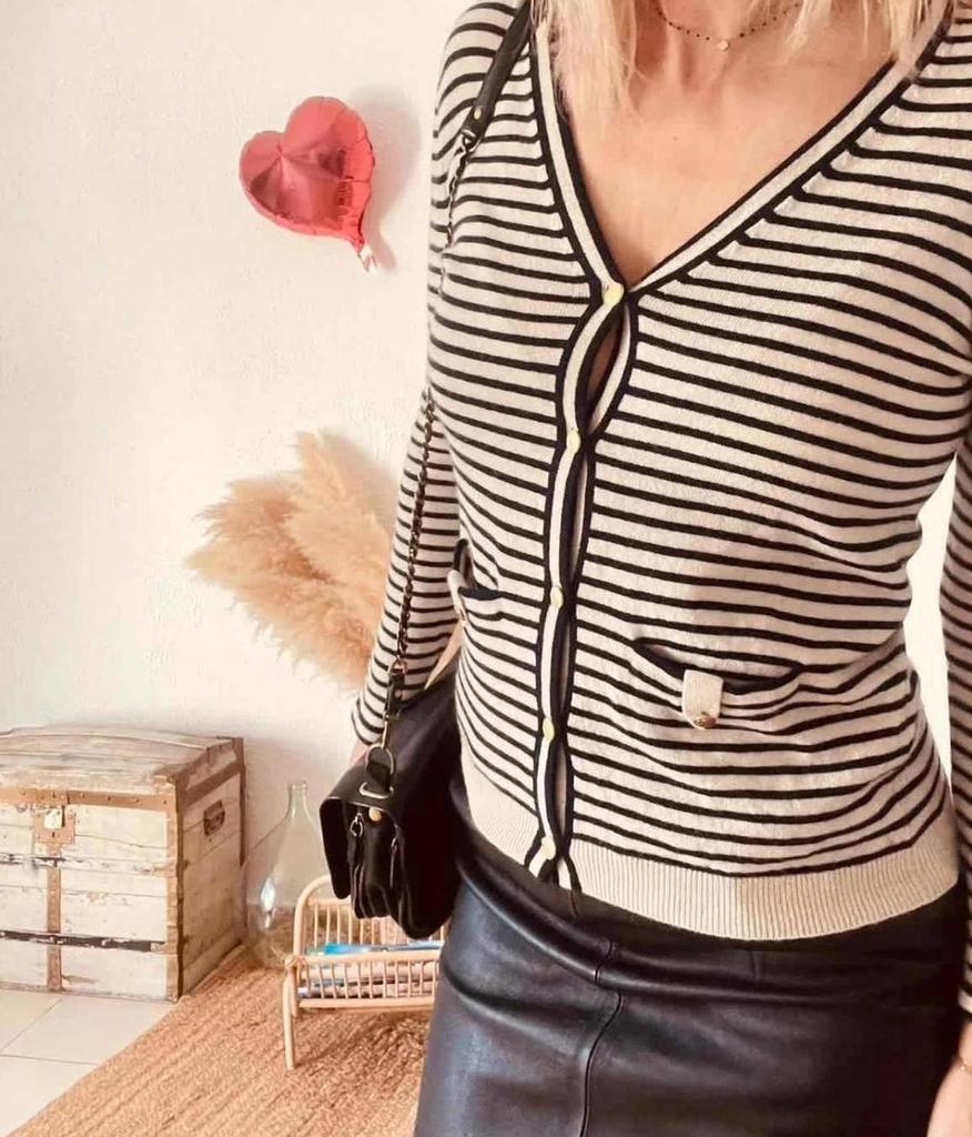 Cardigan marinière Sandro laine & cachemire – Taille 2