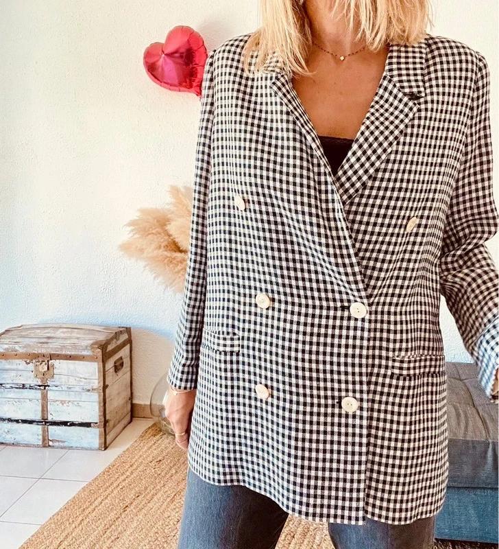 Blazer Des Petits Hauts vichy noir et blanc double boutonnage - taille 40/42