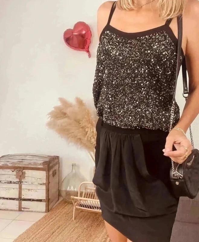Jupe noire plissée soie Maje – Taille 38