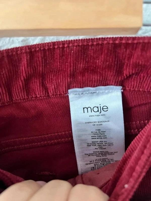Pantalon Maje velours côtelé bordeaux, coupe bootcut évasée - taille 40