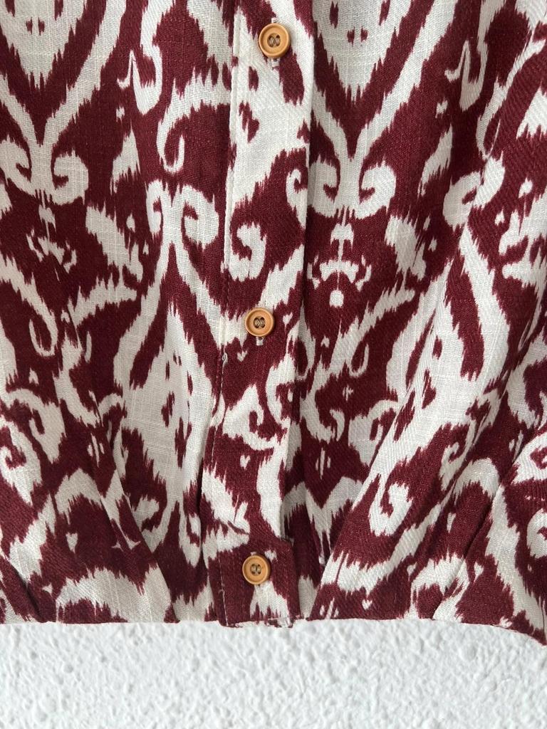 Blouse Zara imprimé ikat bordeaux & écru - taille M