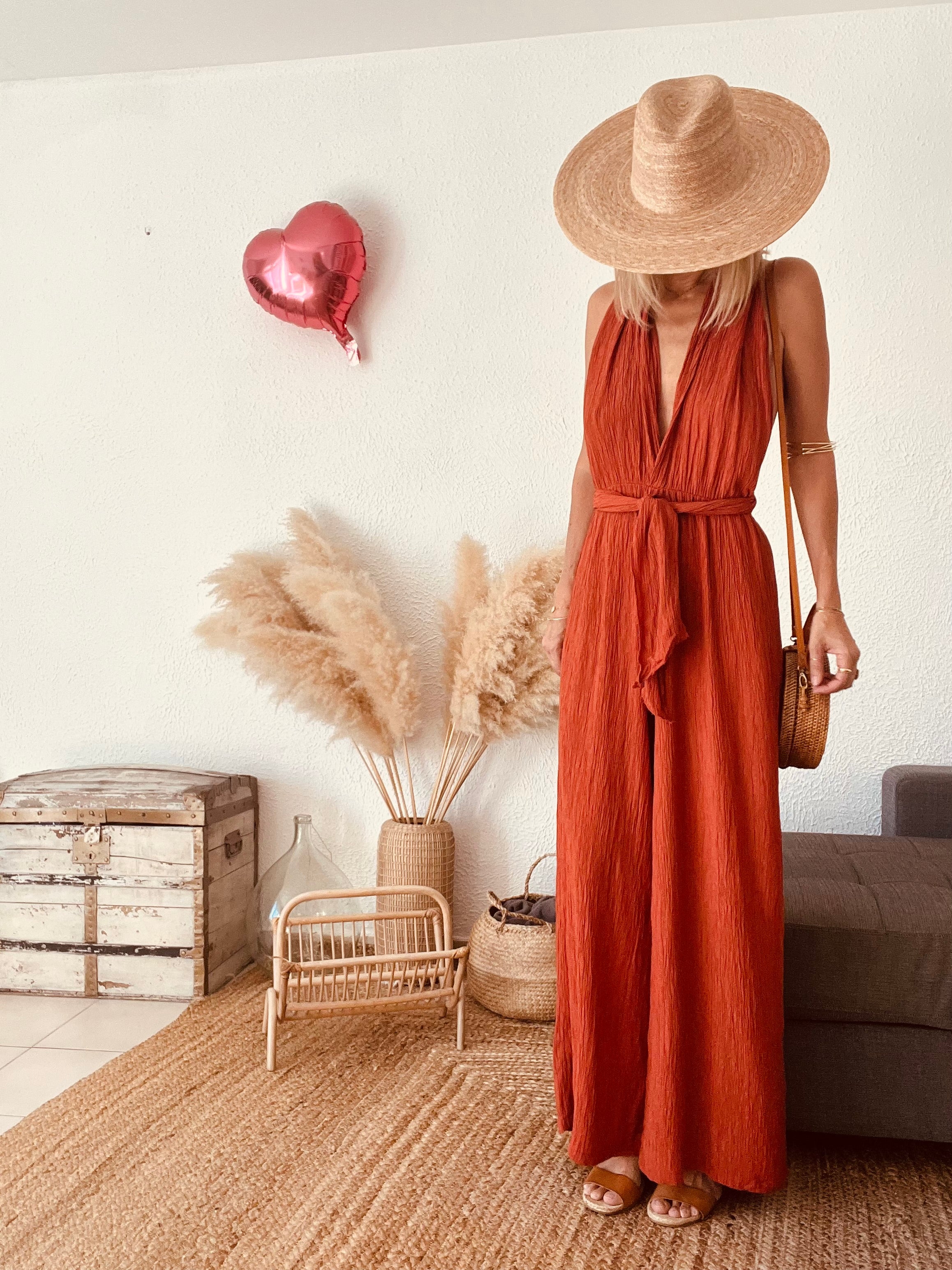 Combinaison longue dos nu terracotta viscose – Taille unique