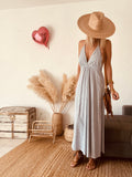 Robe longue dos-nu bohème rayée bleue Claude – Taille unique
