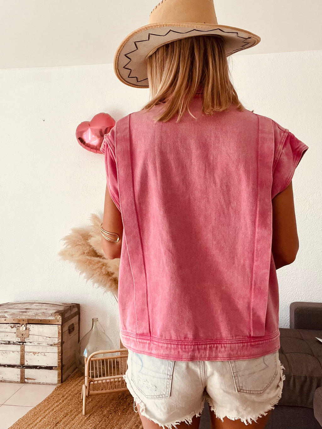 Titre : Gilet en jean rose délavé Ciminy Paris – Taille M
