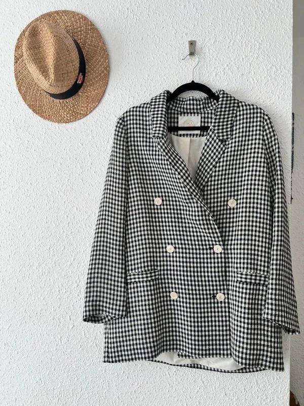 Blazer Des Petits Hauts vichy noir et blanc double boutonnage - taille 40/42