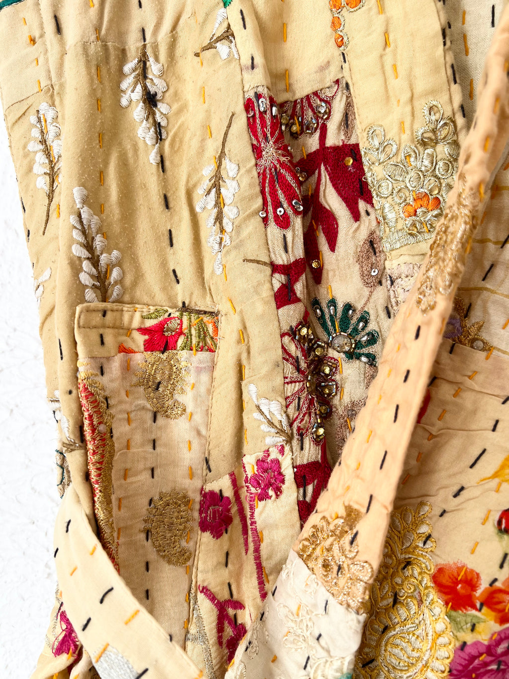 Veste kimono kantha upcyclée beige Sissel Edelbo – Taille unique