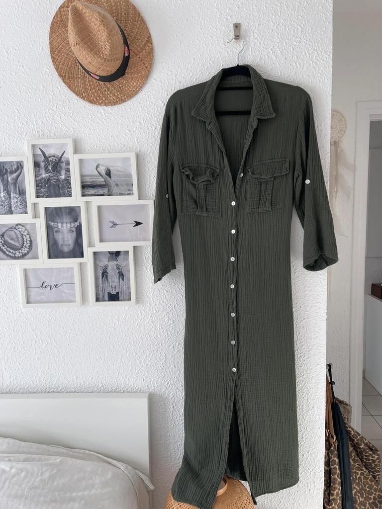 Robe-chemise kaki Promod 100 % coton – Taille 38/40 B-251117-4315