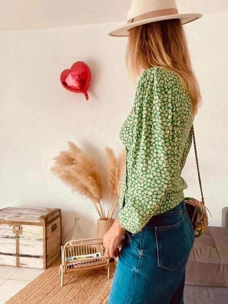 Blouse verte fleurie Mango – Taille 34/36 -b-251005-4245