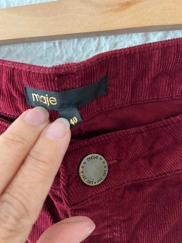 Pantalon Maje velours côtelé bordeaux, coupe bootcut évasée - taille 40