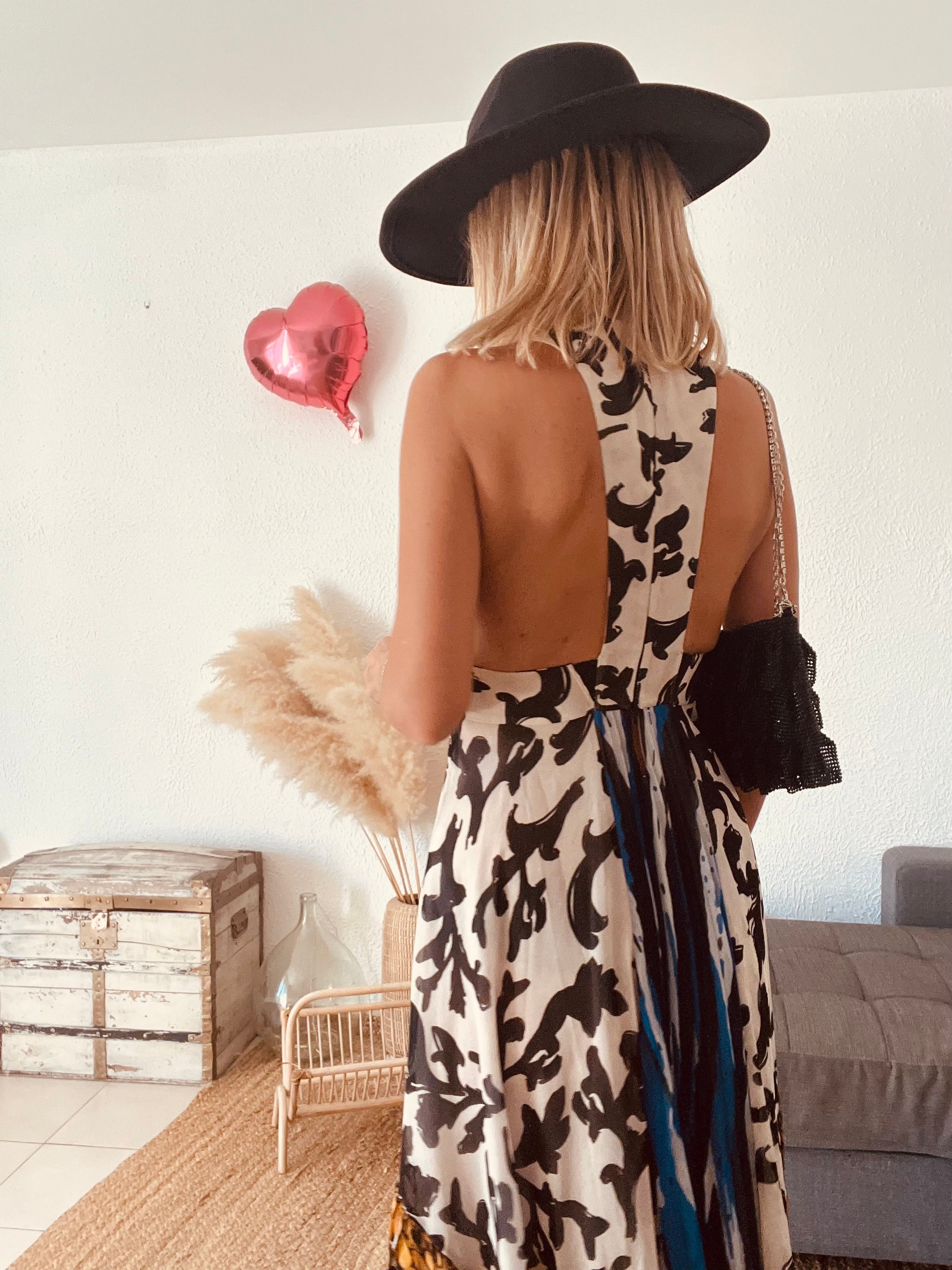 Robe longue dos nu imprimé baroque ivoire Zara – Taille S