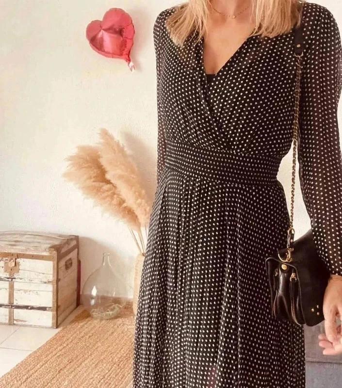 Robe Maje noire à pois neuve – Taille 36