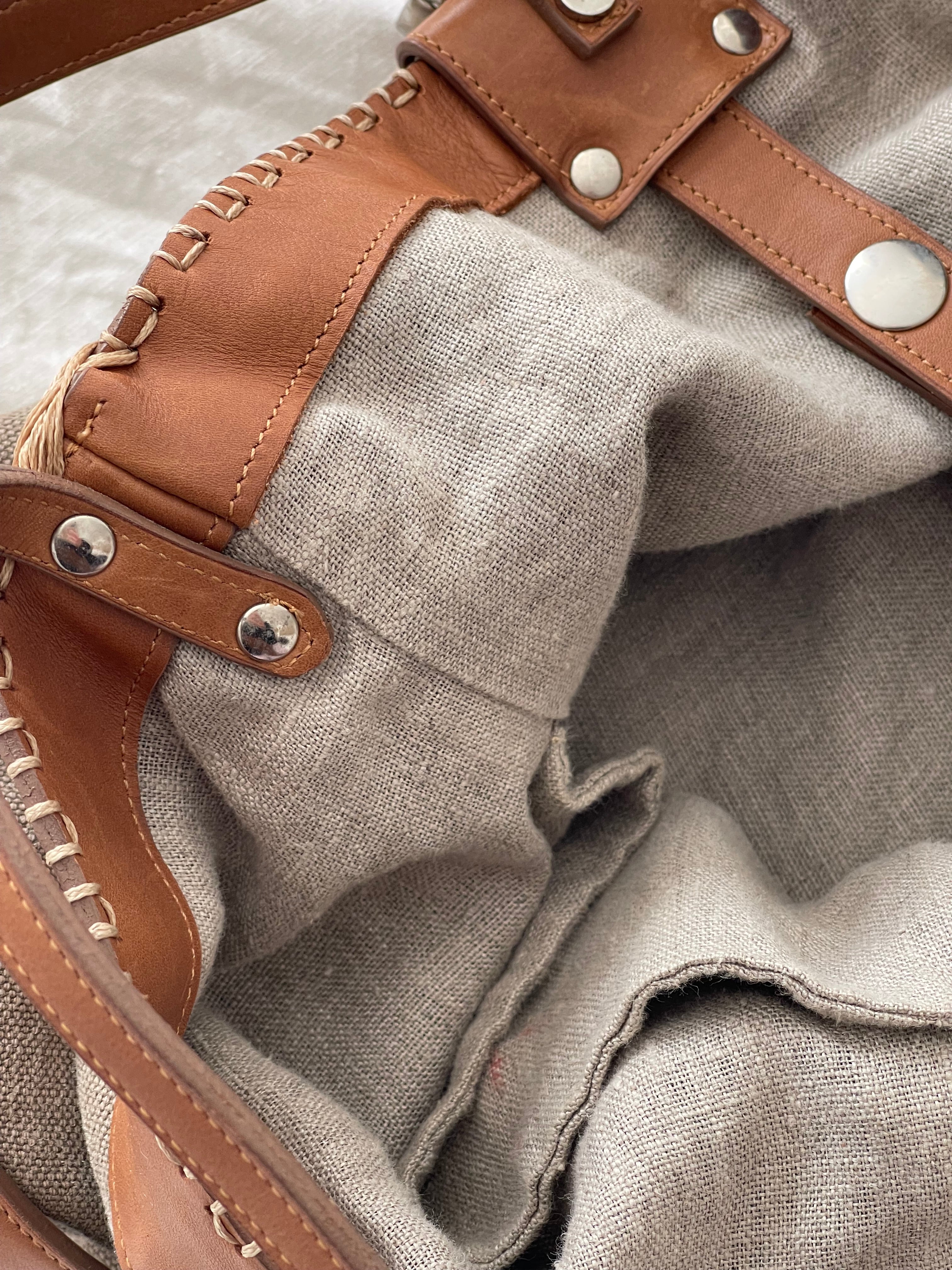 Sac cabas bohème lin et cuir Carlos Arthémis – Taille unique