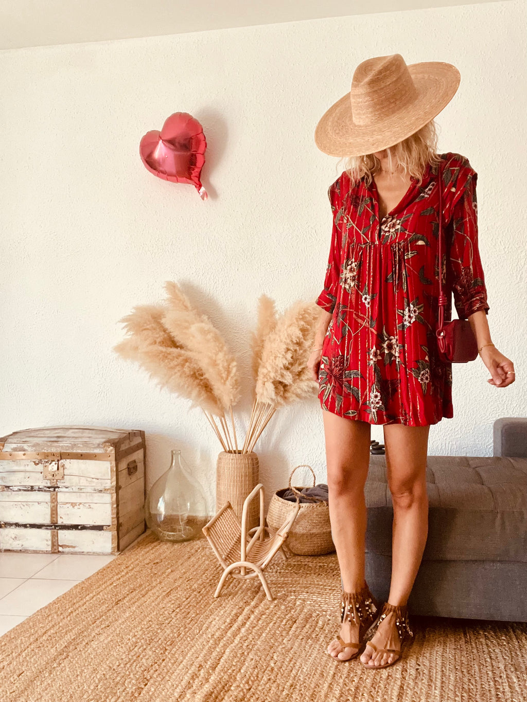 Robe fleurie tropicale rouge ba&sh – Taille 36 (XS)