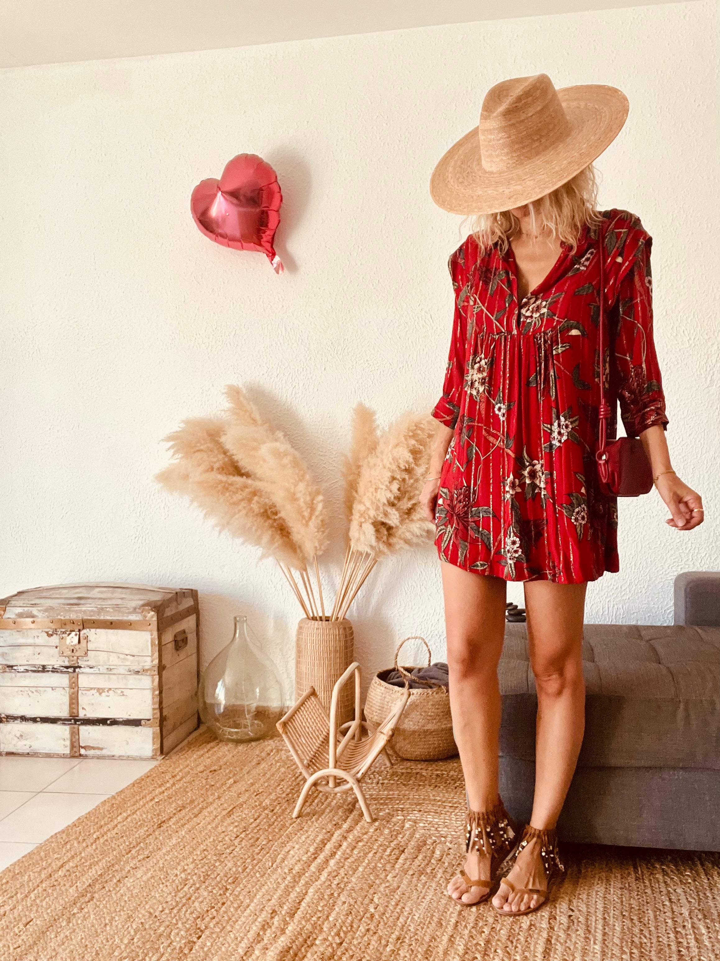 Robe fleurie tropicale rouge ba&sh – Taille 36 (XS)