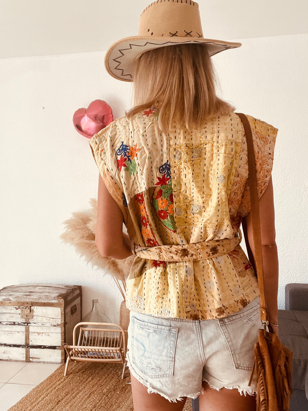Veste kimono kantha upcyclée beige Sissel Edelbo – Taille unique