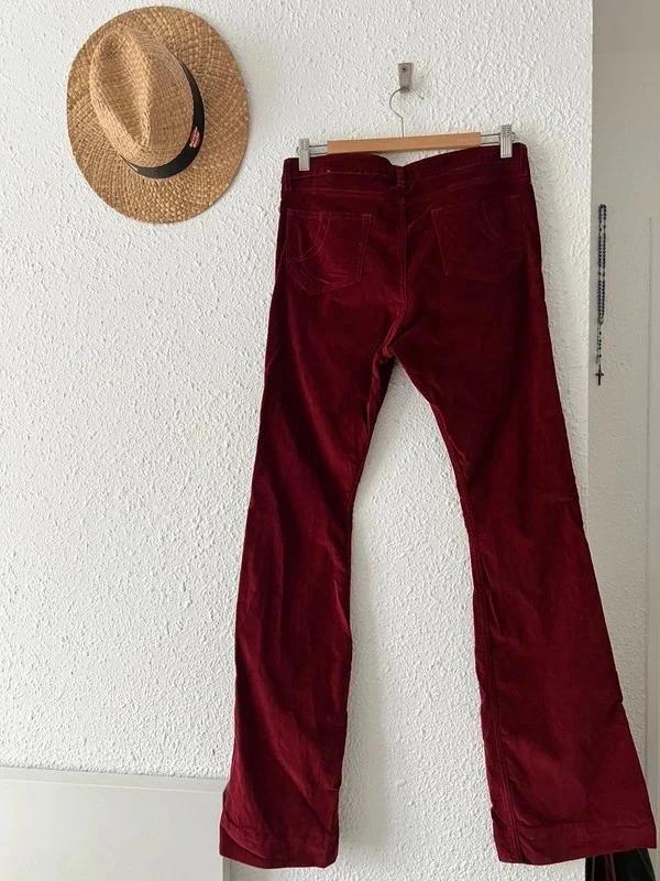 Pantalon Maje velours côtelé bordeaux, coupe bootcut évasée - taille 40