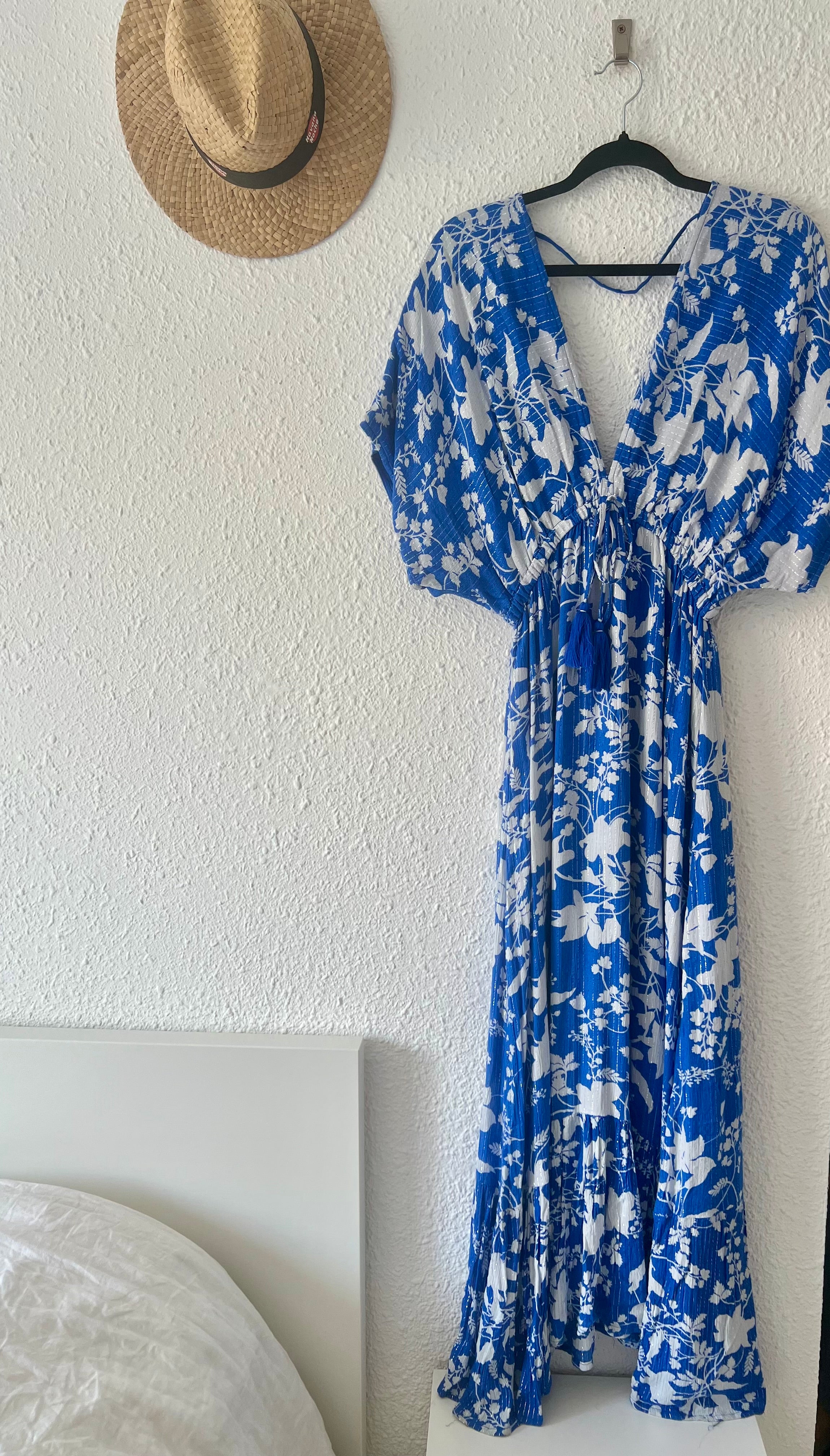 Robe longue fleurie bohème bleue GOA – Taille L