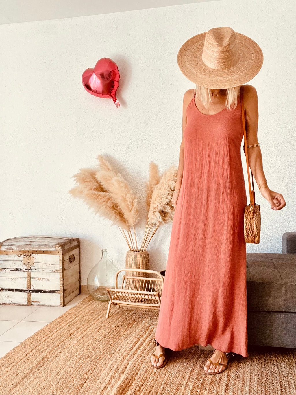 Robe longue dos nu terracotta Les Follies – Taille unique 36/40