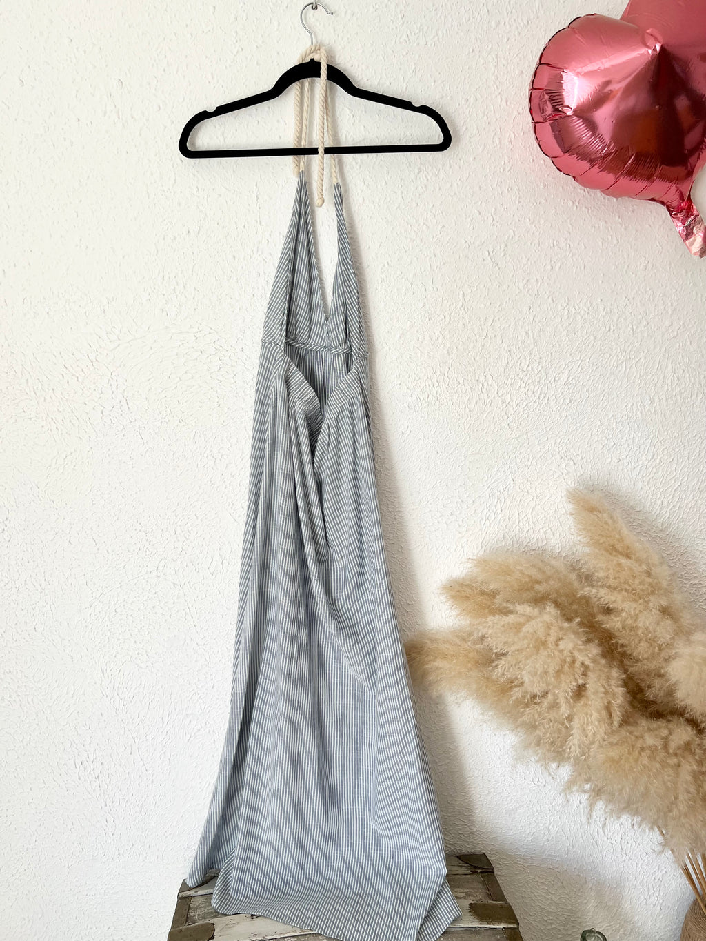 Robe longue dos-nu bohème rayée bleue Claude – Taille unique