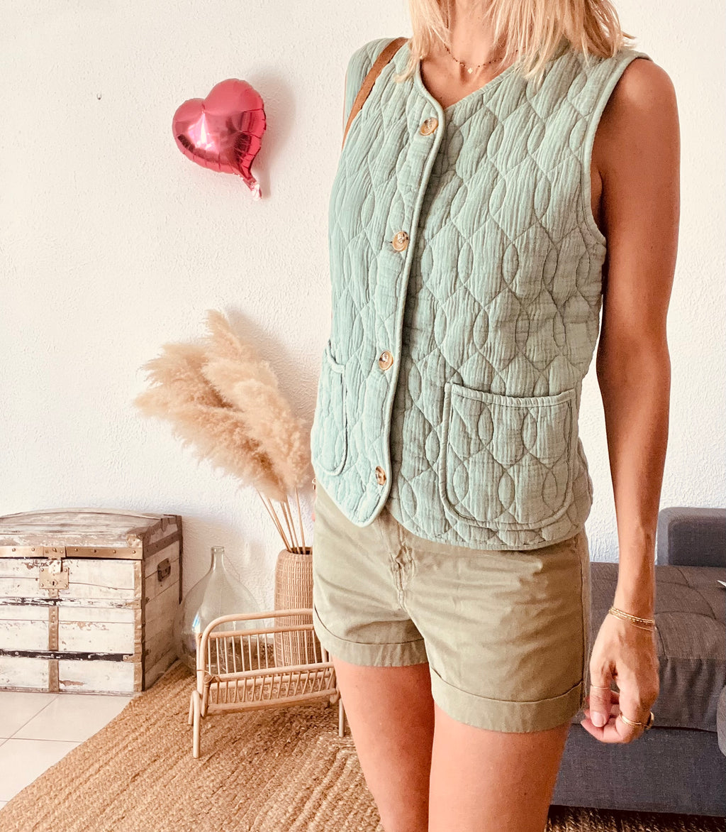 Gilet matelassé sans manches vert sauge Johanna Paris – Taille 38