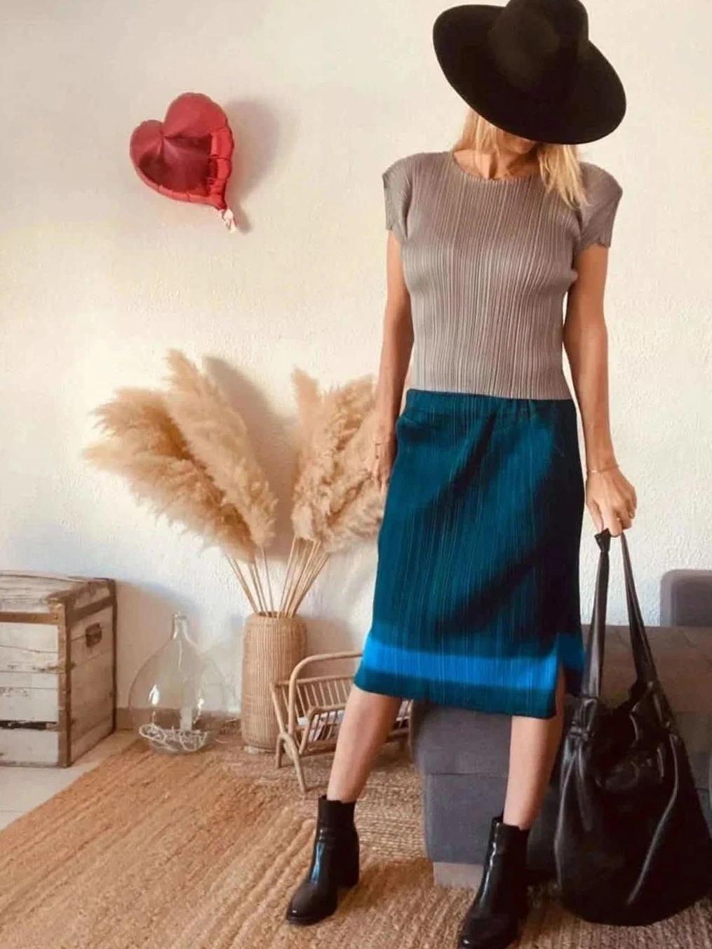 Jupe plissée bleue Pleats Please Issey Miyake – Taille 3/ 38