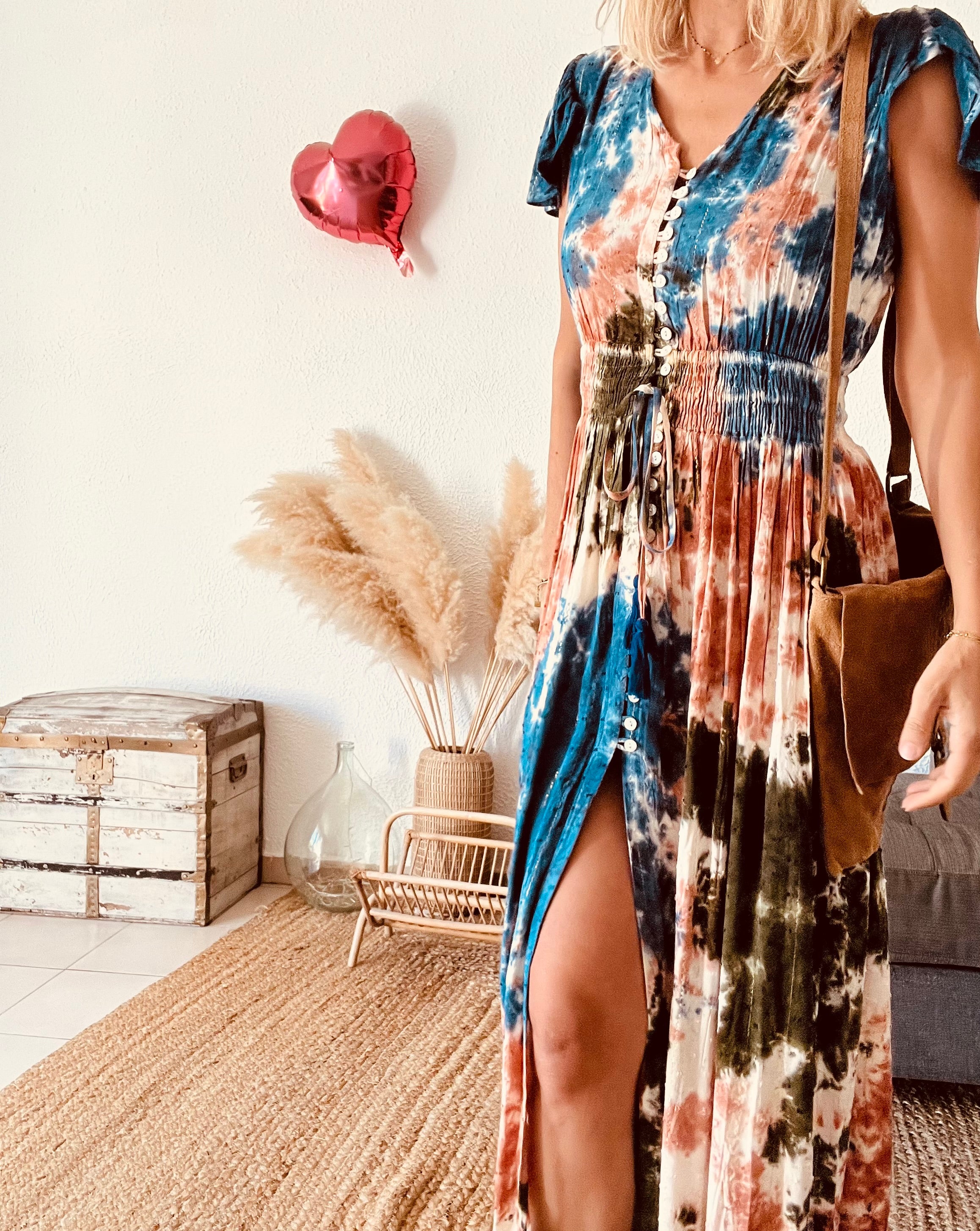 Robe longue tie-dye smockée multicolore Scandal! – Taille unique