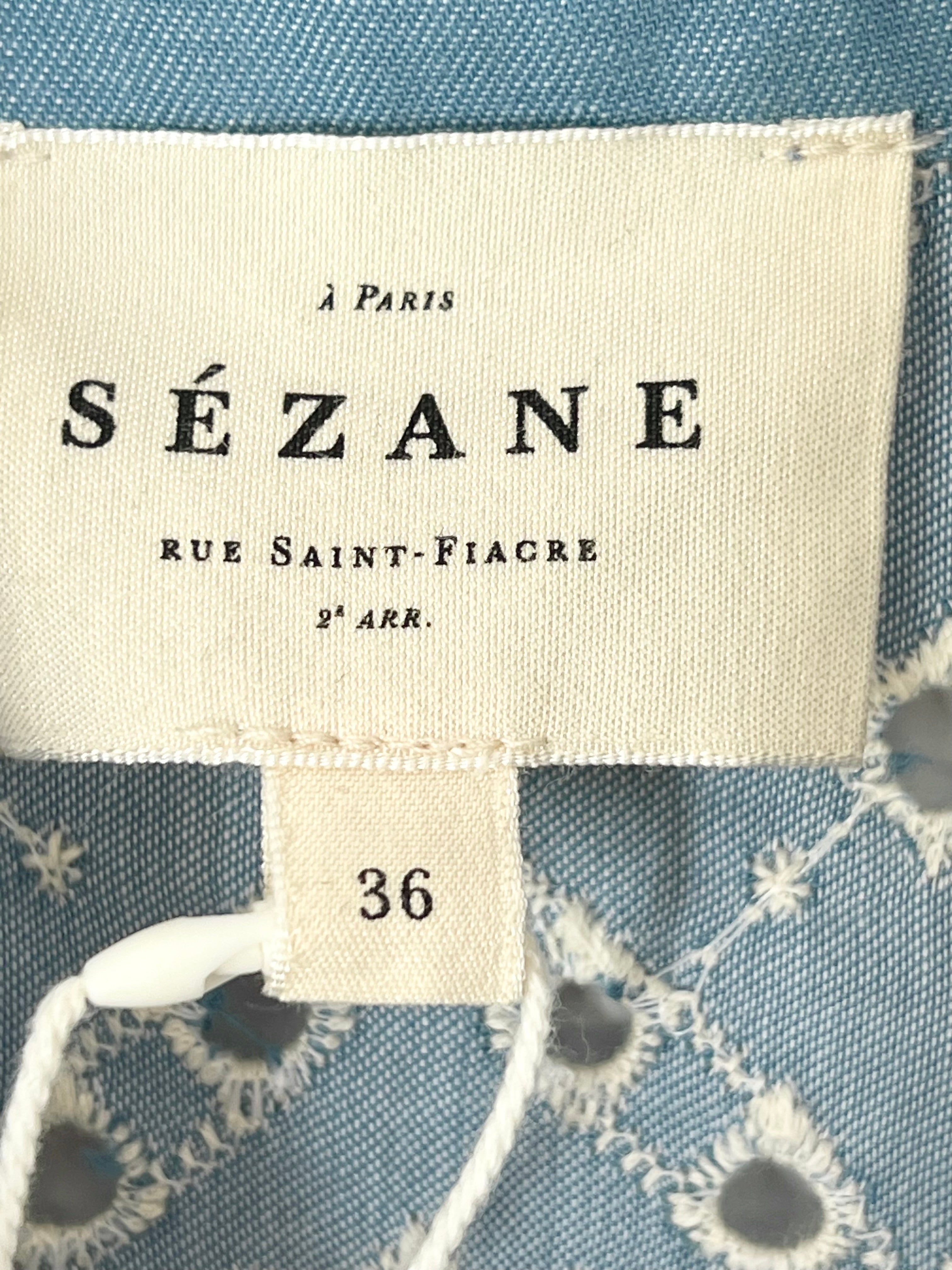 Chemise broderie anglaise sans manches bleue Sézane – Taille 36