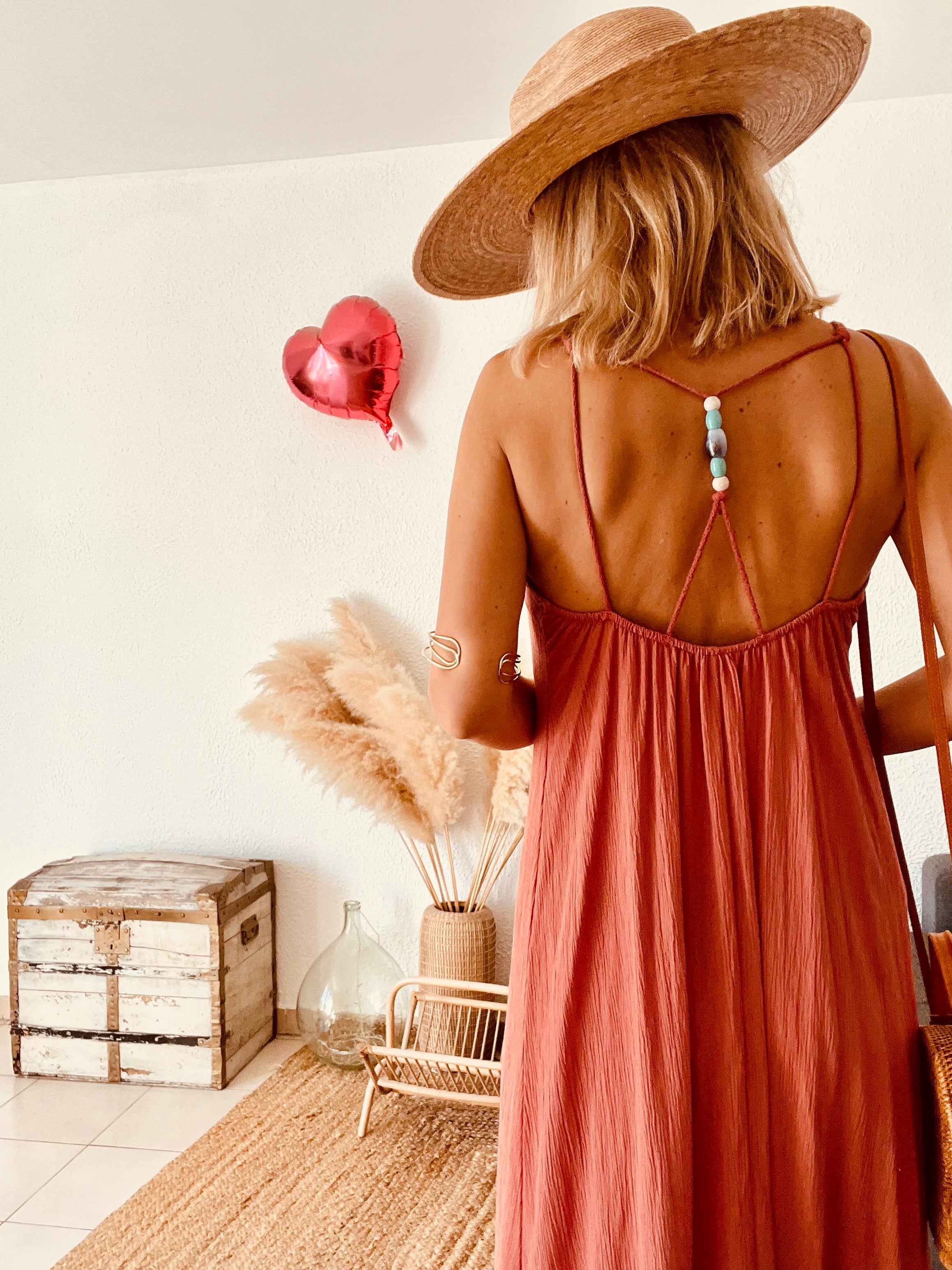 Robe longue dos nu terracotta Les Follies – Taille unique 36/40