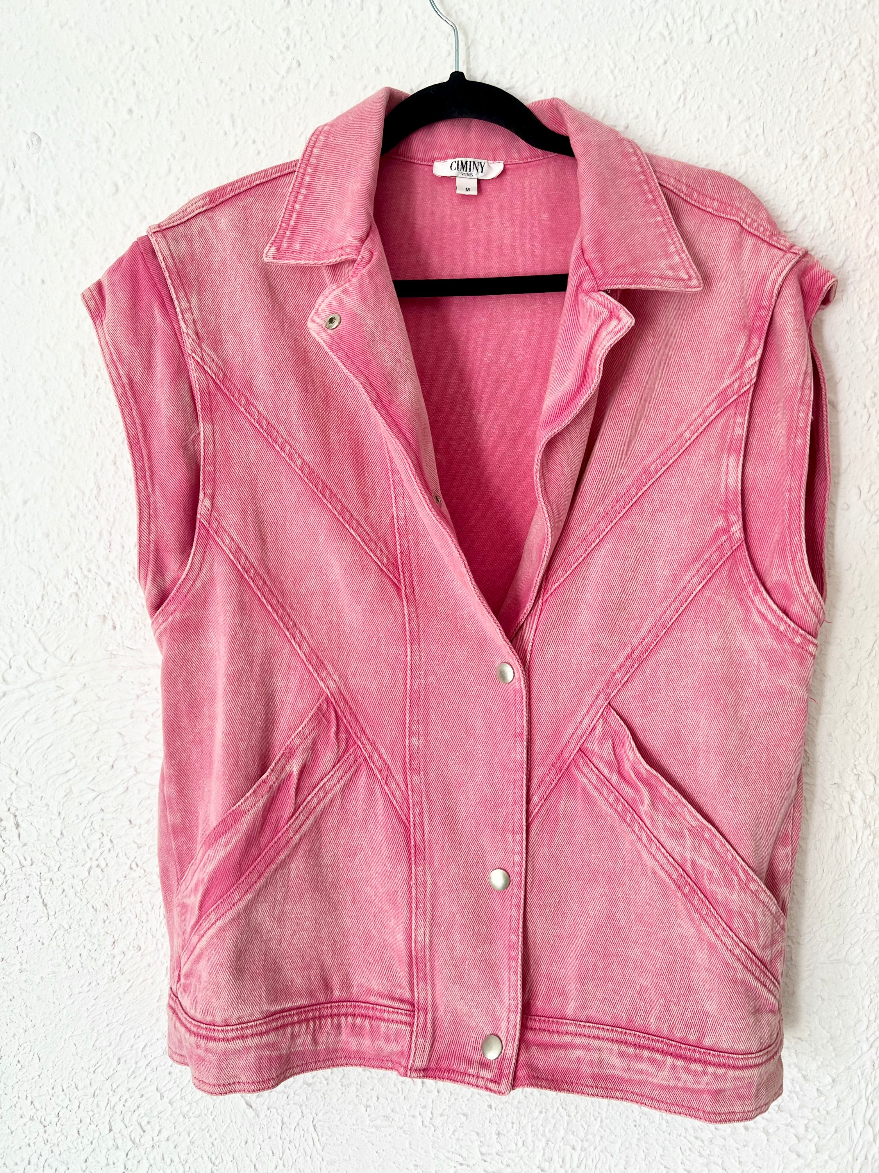 Titre : Gilet en jean rose délavé Ciminy Paris – Taille M