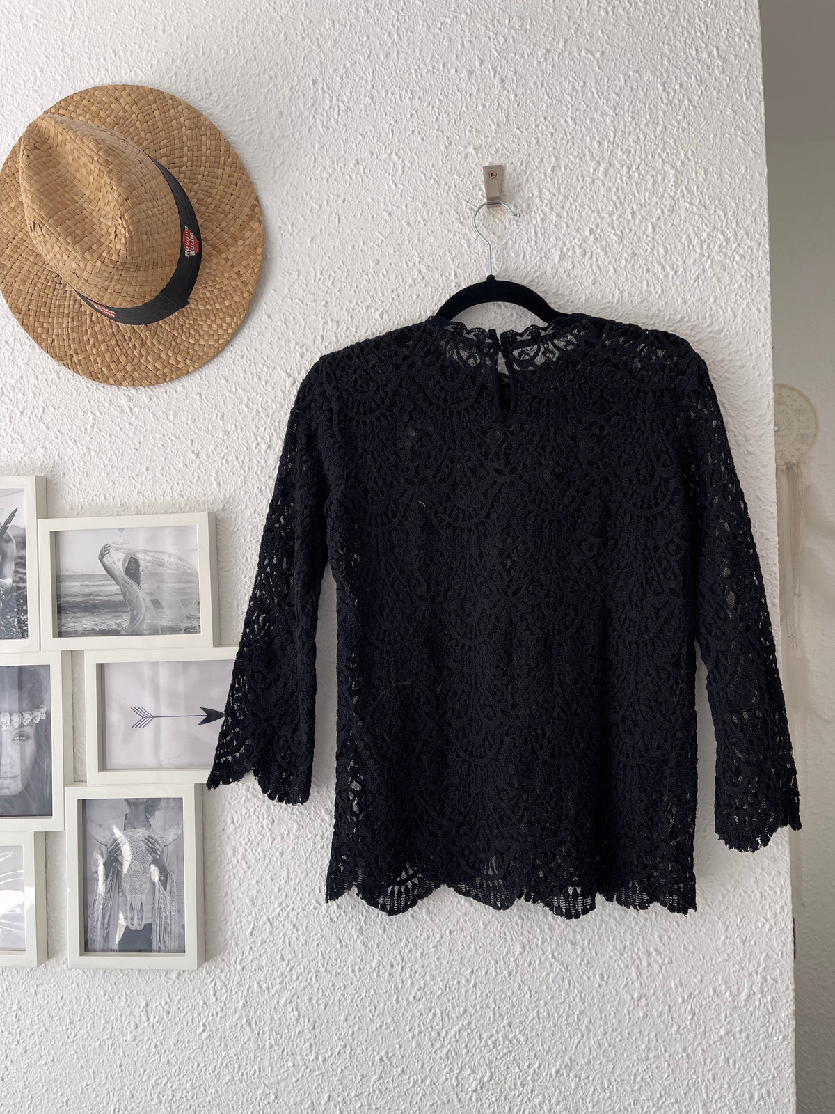 Blouse dentelle ajourée noire Zara