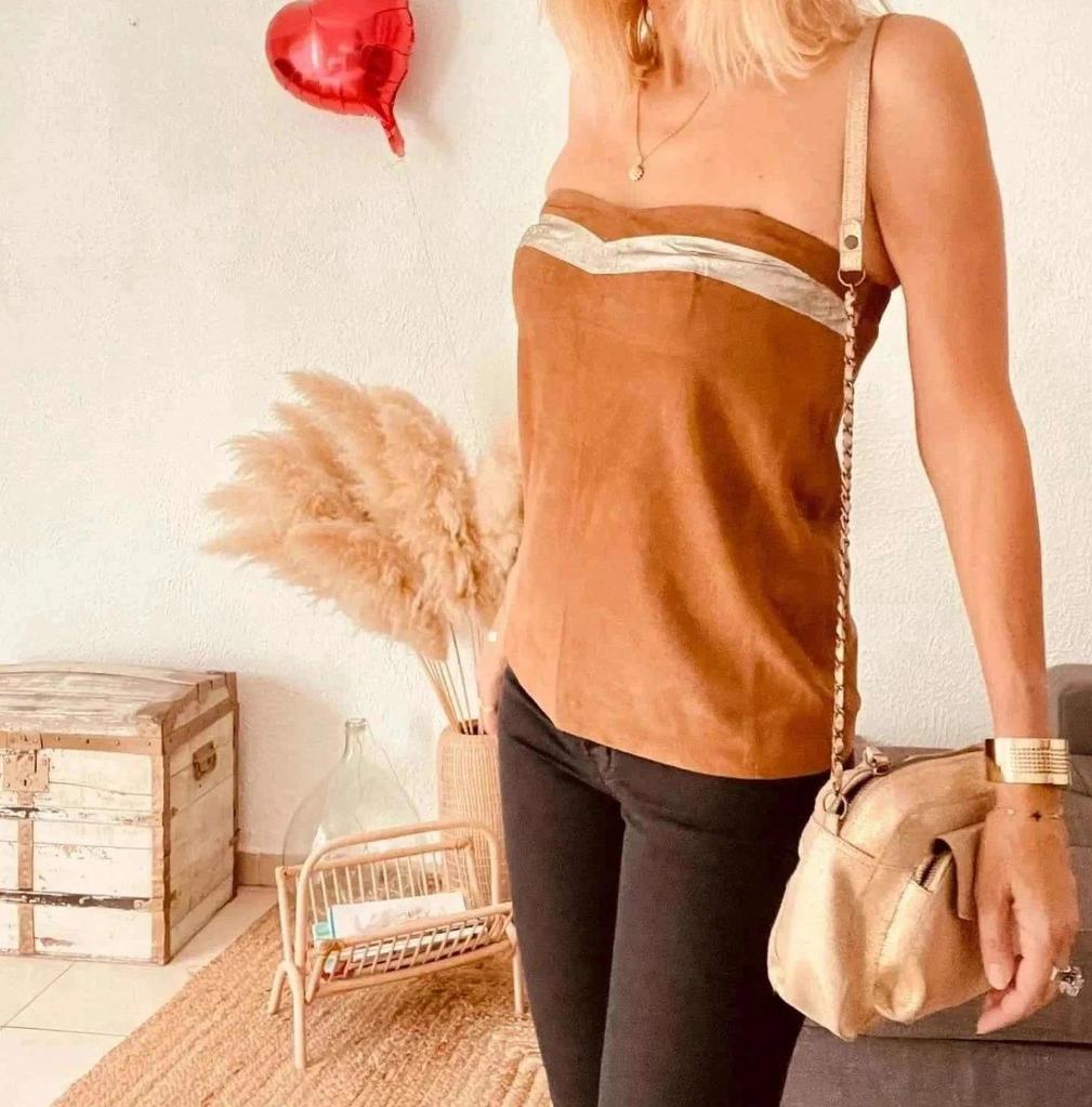 Bustier camel en daim véritable Bel Air - taille 36