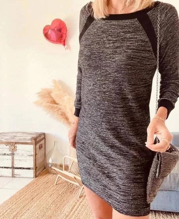 Robe Sandro gris chiné fils métalliques / finitions noires - taille 38