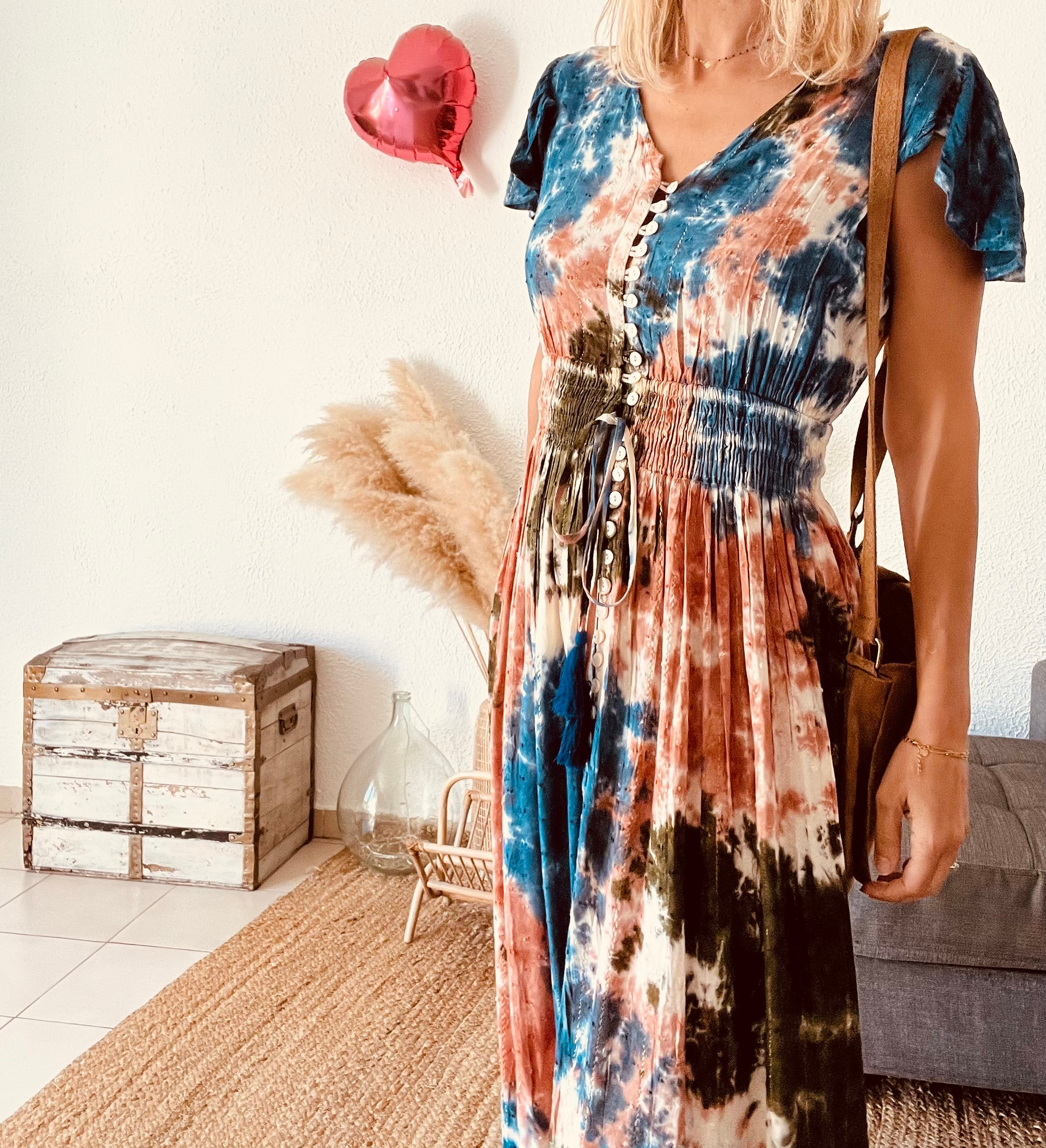 Robe longue tie-dye smockée multicolore Scandal! – Taille unique