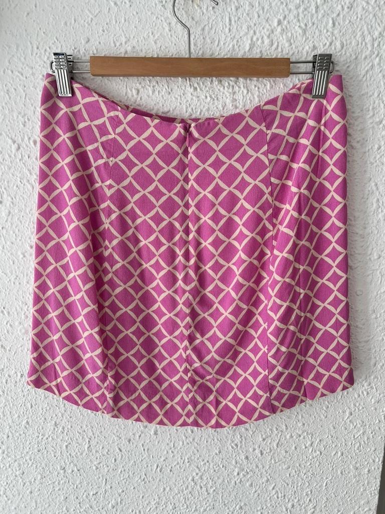 Jupe Mango imprimé géométrique rose et écru - taille 38