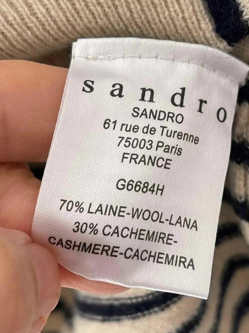 Cardigan marinière Sandro laine & cachemire – Taille 2