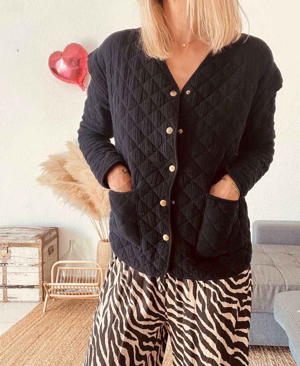 Veste matelassée col V noire seven/august – Taille S
