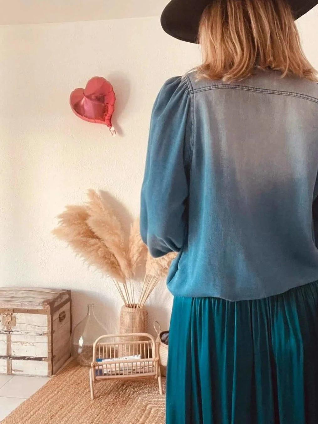 Blouse ba&sh denim lavé à col volanté – Taille 1