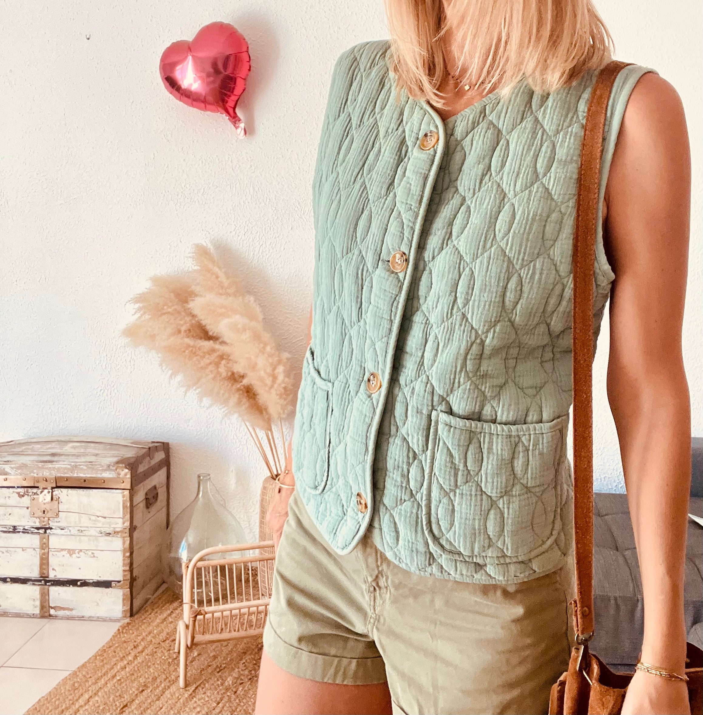 Gilet matelassé sans manches vert sauge Johanna Paris – Taille 38