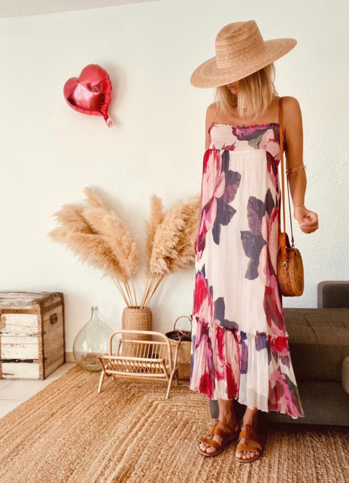 Robe longue fleurie smockée rose Zara Basic – Taille 36