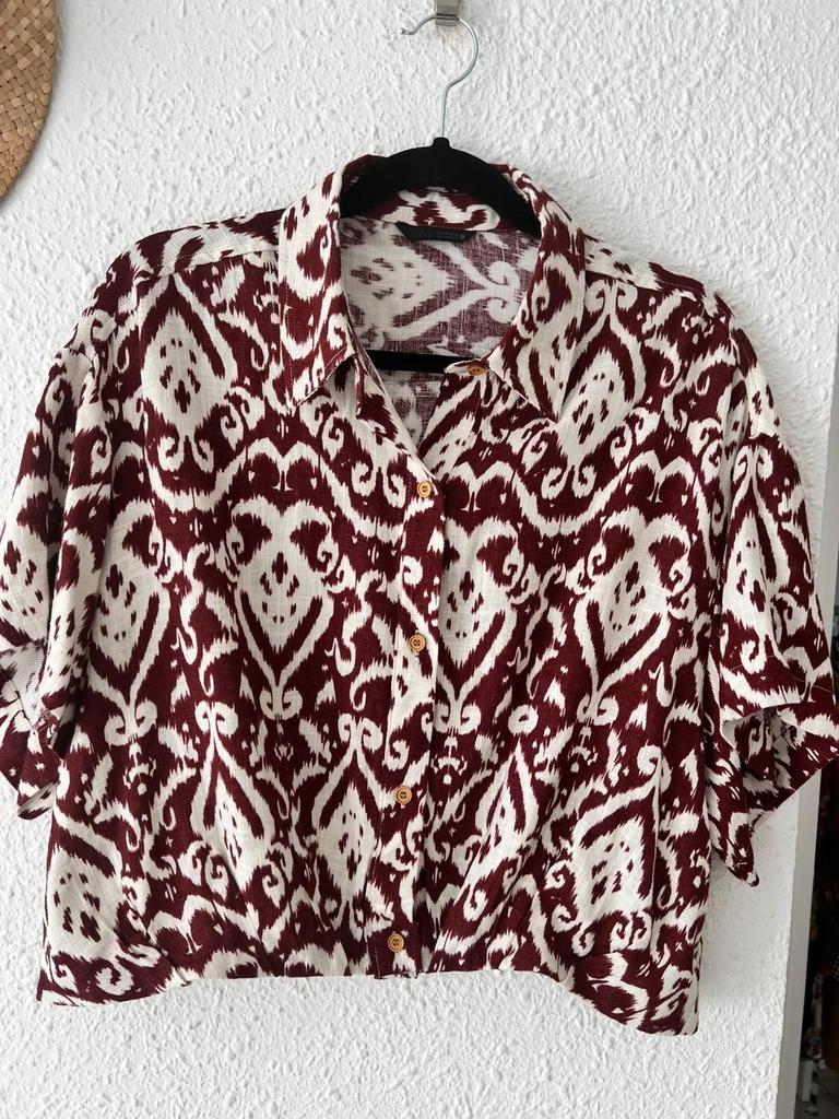 Blouse Zara imprimé ikat bordeaux & écru - taille M